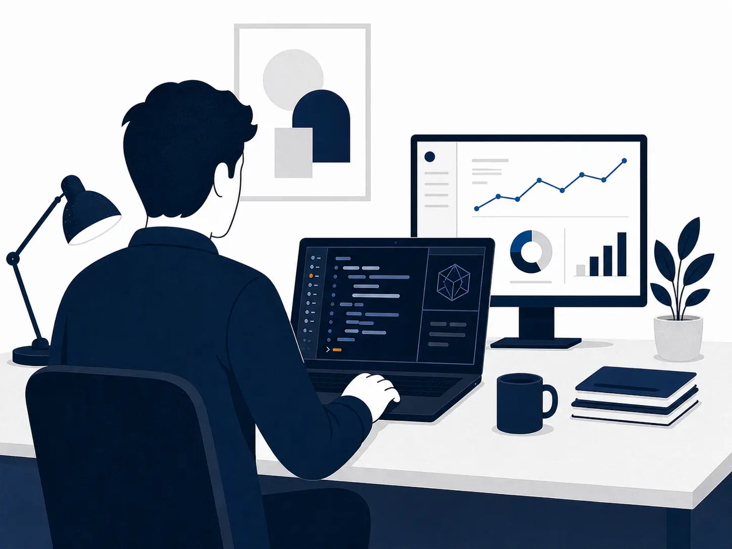 Ilustração de profissional de TI e software